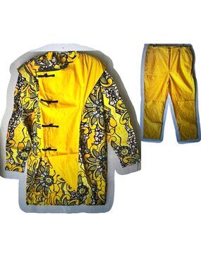 BintarealWax Yellow African Ankara Print Shirt and Pants set Size XL